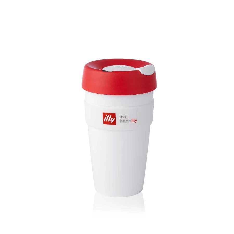 "Illy Travel Mug KeepCup - Circle White and Red Reusable Coffee Cup for On-the-Go"